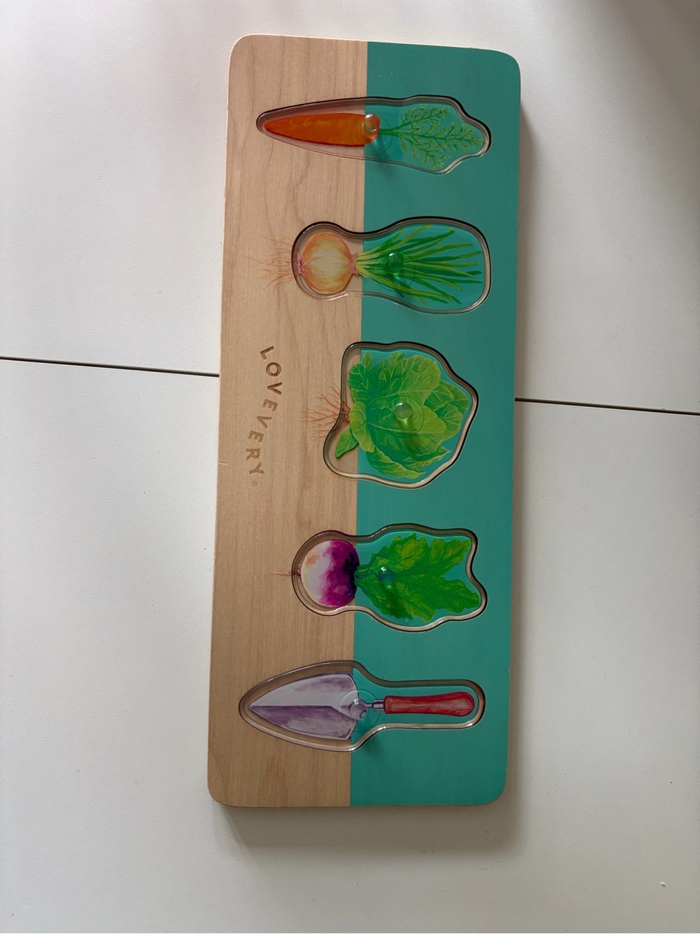 Lovevery Kids Wooden Garden Puzzle - Teal & Natural